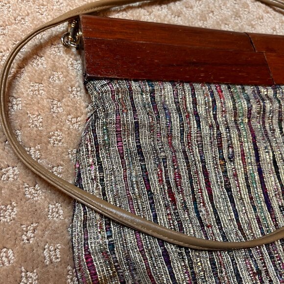 Saddle River Metallic Woven Wood Clutch 80's Y2K Moonlighting 90’s Unique - Picture 3 of 16